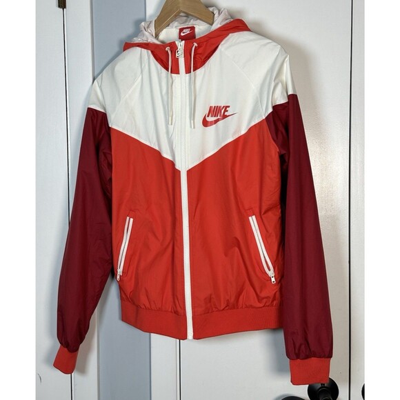 Nike Sportswear Windrunner Jacket Mens LARGE  Red White Hooded FA170206SIV - Picture 1 of 11